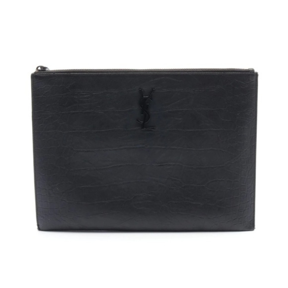❌SOLD❌SAINT LAURENT PARIS
MONOGRAM CLUTCH BAG LEATHER BLACK CROC EMBOSSED